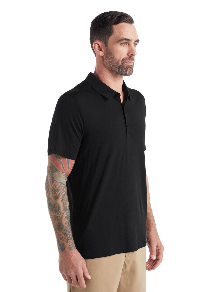 Koszulki Icebreaker Merino Tech Lite II Krótkie Sleeve Polo Męskie Czarne | PL 1786GSOL